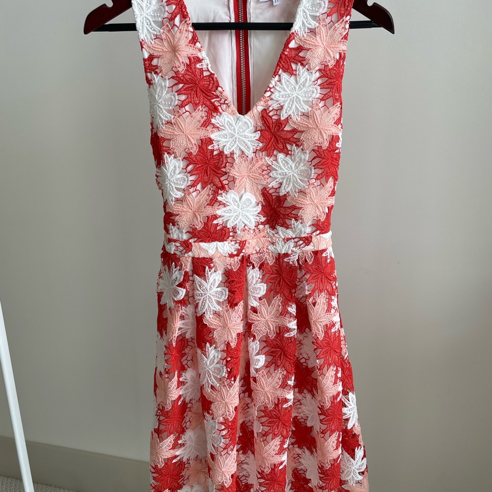 Floral Lace Red and White Dress